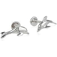 Novelty Men's Sterling Silver Dolphin and Wave Cuff Links
