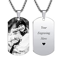 Custom Dog Tag Pendant Necklace Engraving Text/Pictures/Memorial Photo Stainless Steel Personalized Necklace for Men Women Bundle with Adjustable Chain, Keychain, Silencer