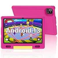 Kids Tablet 10 inch, Android 13 Tablet for Kids, 2+32GB Storage, Pre-Installed Educational Apps with Ad-Free Contents and Parental Control, 5000mAh Battery, EVA Shockproof Case - Pink