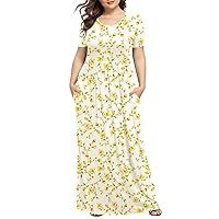 LONGYUAN Women's Plus Size Casual Dresses Short Sleeve Maxi Dress XL-6XL with Pockets