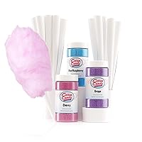 Floss Sugar Variety Pack with 3 - 11oz Plastic Jars of Cherry, Blue Raspberry & Grape Flossing Sugars Plus 50 Paper Cotton Candy Cones