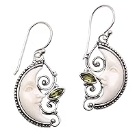 NOVICA Handmade Peridot Dangle Earrings Crescent from Bali .925 Sterling Silver Indonesia Sun [1.7 in L x 0.7 in W x 0.2 in D] 'Bun Moons'