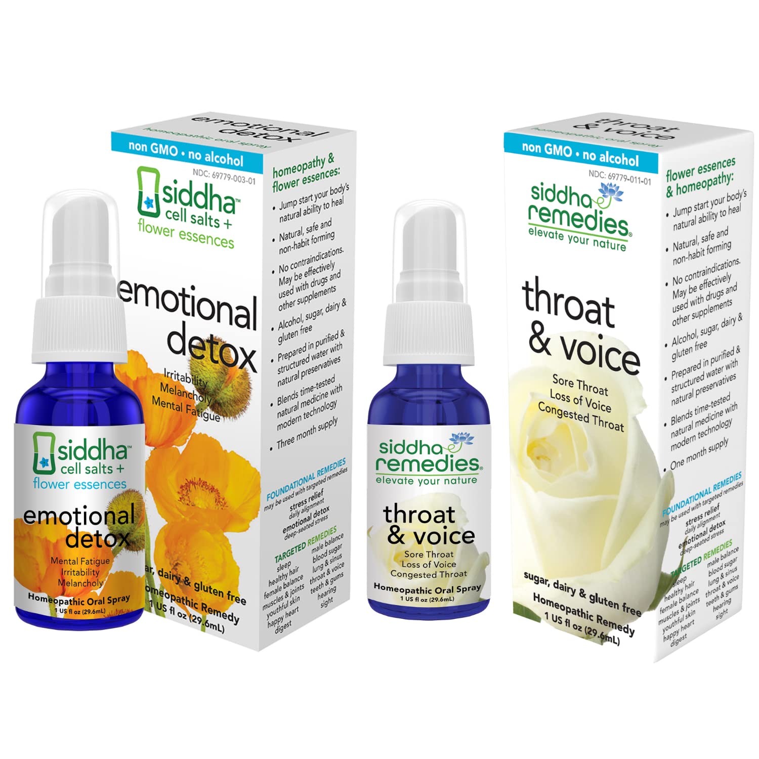 Siddha Remedies Emotional Detox and Throat & Voice Homeopathic Oral Spray for Sore, Strained Throat