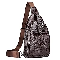 PIJUSHI Crocodile Leather Sling Bag for Men Crossbody Chest Daypack Bag