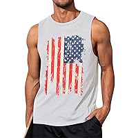 Mens Tank Tops Independence Day American Flag Print Patriotic Shirts Crew Neck Sleeveless Loose Comfy Casual T-Shirt