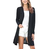 Woolicity Women's Long Cardigan Summer Lightweight Open Front Casual Long Sleeve Duster Trendy Thin Cardigan Sweaters
