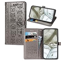 IVY S9 Plus Cat & Dog Grain Wallet Case Compatible with Samsung Galaxy S9 Plus Case - Gray