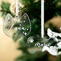 UNIQOOO Clear Acrylic Dog Bone & Cat Ornament, DIY Blank Pet Ornament, Key Chain, Gift Wrapping, Stocking Name Tag, Holiday for Pet Lovers, 4mm Extra Thick, 40 Pack