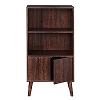 VASAGLE, Walnut Bookcase, 3-Tier Retro Bookshelf with Doors, Storage Cabinet for Books, Photos, Decorations in Living Room, Office, Study, Mid-Century Style, ULBC09BY, 23.6L x 11.8W x 47.2H