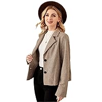 Coat For Women - Lapel Collar Houndstooth Print Overcoat