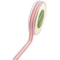 May Arts 5/8-Inch Wide Ribbon, Organic Cotton with Pink Stripes