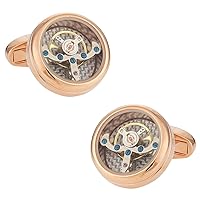 Rose Gold Silver Working Tourbillon Carbon Fiber Watch Cufflinks Steampunk with Jewelry Presentation Box Gift Idea for Him Sleeve Clock Cuff Links Special Occasions Cufflinks Travel Box