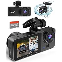 3 Channel Dash Cam Front and Rear Inside, 4K Full UHD 170 Deg Wide Angle Dashboard Camera with 32GB SD Card,Built in IR Night Vision,G-Sensor,WDR,Loop Recording