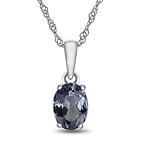 Solid 10k White Gold 7x5mm Oval Center Stone Pendant Necklace