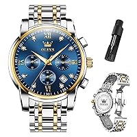 OLEVS Men's Luxury Watch Waterproof Luminous Easy Reading Chronograph Watches Full Gold/White Dail/Black Face with Calendar Wrist Watch