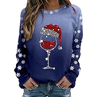 SNKSDGM Womens Snowflake Print Long Sleeve Loose Christmas Sweatshirt Crewneck Novelty Pullover Tops Top Tee Blouse