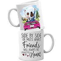Side By Side Or Miles Apart Friends Best Friend Mug Coffee, Best Friends Coffee Mugs Choose Names Cars Personalized Going Away Gift Mug White 11oz or 15oz, Funny Long Distance Friendship Mug Gift