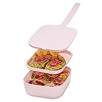 W&P Porter Bento Lunch Box, 3 Compartment Bento Box Portable Adult Lunch Box with Snap Strap- Food Container, BPA Free, Dishwasher and Microwave Safe, Blush, Medium