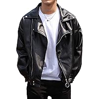 Mens Faux Leather Biker Jacket Vintage Asymmetric Zip Motorcycle Jackets PU Lightweight Punk Belted Slim Coat