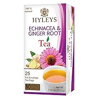 Hyleys Tea Natural Echinacea & Ginger Root Green Tea - 25 Tea Bags - (100% Natural, Sugar Free, Gluten Free and Non-GMO)