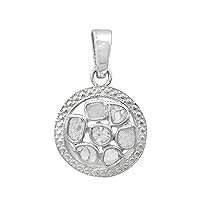 0.50 CTW Natural Diamond Polki Geometric Round Pendant 925 Sterling Silver Platinum Plated Slice Diamond Jewelry