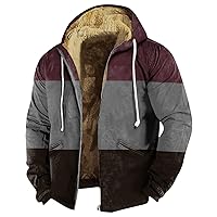 Men Jacket Winter Western Print Hoodies for Men Comfy Fleece Sweatshirt Full Zip Up Thick Sherpa Lined Trendy Coat