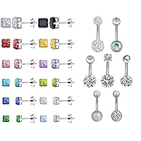 Jewelry for Women Men Silver Stainless Steel Jewelry Piercing Earrings Belly Button Ring Set