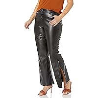 dollhouse Women's Contouring Junior Plus Brown Vegan Leather Flare with Side Slit and Exposed Buttons Pants