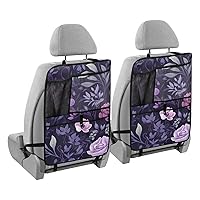 Leaves Purple Florals Kick Mats Back Seat Protector Waterproof Car Back Seat Cover for Kids Backseat Organizer with Pocket Protect from Dirt Mud Scratches, 2 Pack, Car Accessories