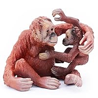 Gemini&Genius 2Pcs Orangutan Toys for Kids, Animal Toys Gorilla Family Toy Figurines, Jungle Animal Action Figures with Moveable Hand, Room Decorations, Cup Cake Toppers for Kids Gifts