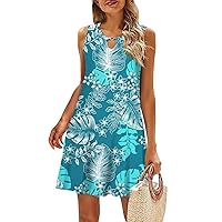 Summer Dresses for Women 2024,Womens Casual Print Hollow Out Crewneck Sleeveless Dress Loose Tank Dress with Pockets