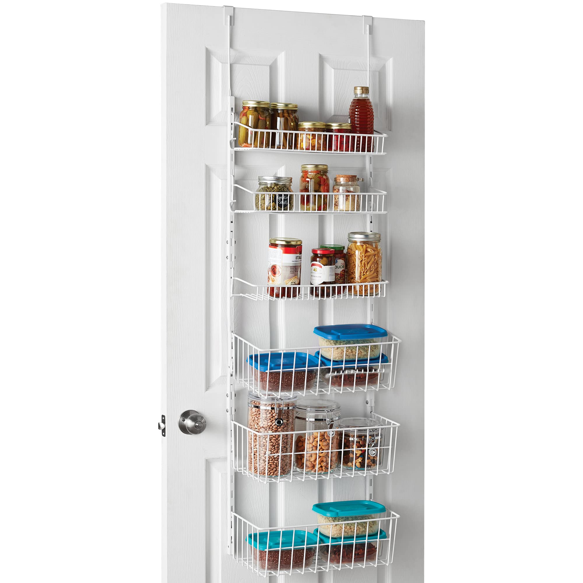 Smart Design Over The Door Pantry Organizer Rack with 6 Adjustable Shelves - Steel Metal Wire Baskets and Frame - Hanging - Wall Mountable - Cans, ...
