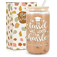 Graduation Gifts - Graduation Gifts for Her 2024 - Class of 2024 - The Tassel was Worth The Hassle - Graduation Decorations College Student Gifts New Job Congratulations Gifts - 18oz Glass Coffee Cup
