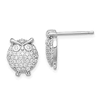 Awesome Owl Stud Earrings For Women's & Girls 14K White Gold Over .925 Sterling Silver Round Cut CZ Diamond (Push Back)