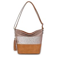 CRAZYCHIC - Women's Glitter Crossbody Bag - Hobo Bucket Bag Striped PU Leather - Shoulder Messenger Handbag Sparkle - Evening Clutch Party Bag - Tote Purse Casual Fashion Travel City