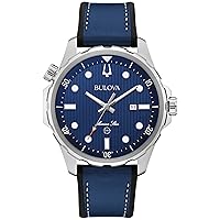 Bulova Men's Marine Star 'Series B' Silver Stainless Steel Quartz Watch, Blue Leather and Black Silicone Strap, 43mm Style: 96B419