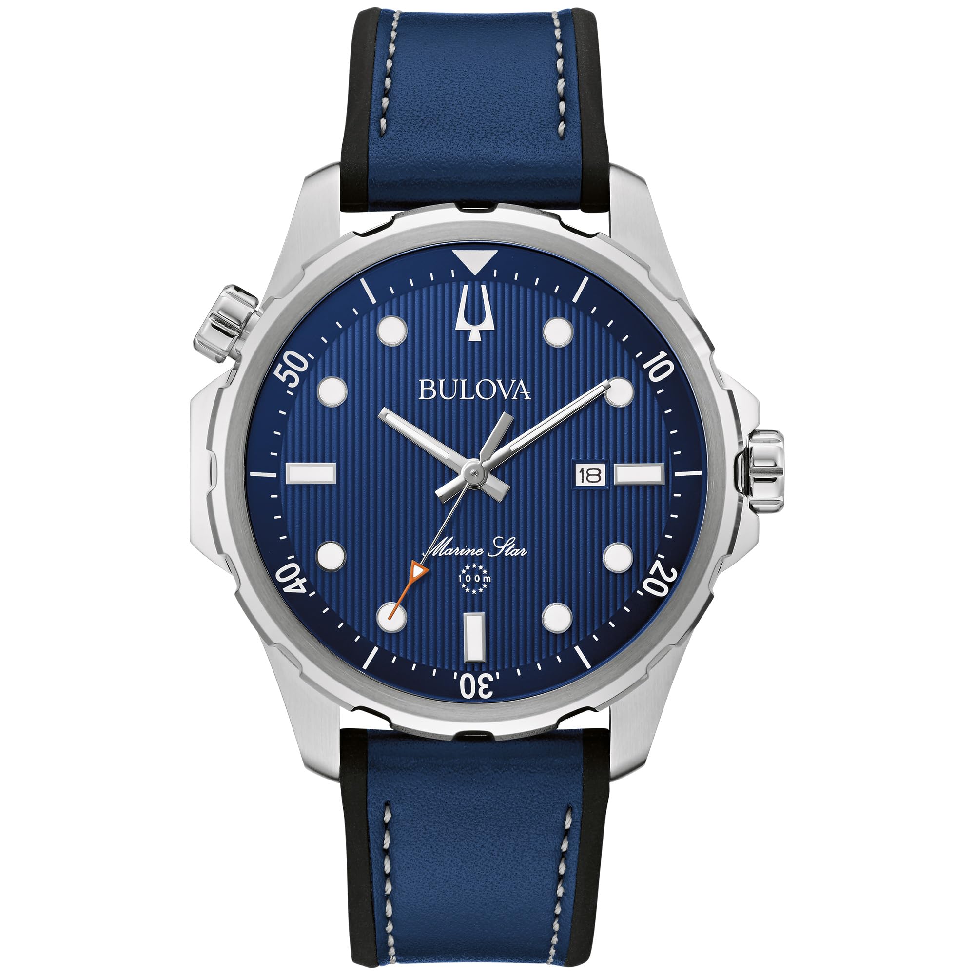 Bulova Men's Marine Star 'Series B' Silver Stainless Steel Quartz Watch, Blue Leather Strap Style: 96B419