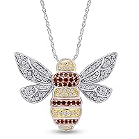 AFFY Crystal Bumble Bee Charm Pendant Necklace in 14k White Gold Over Sterling Silver