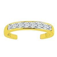 14K Yellow Gold CZ Stones Channel Set Cuff Style Adjustable Toe Ring 3mm