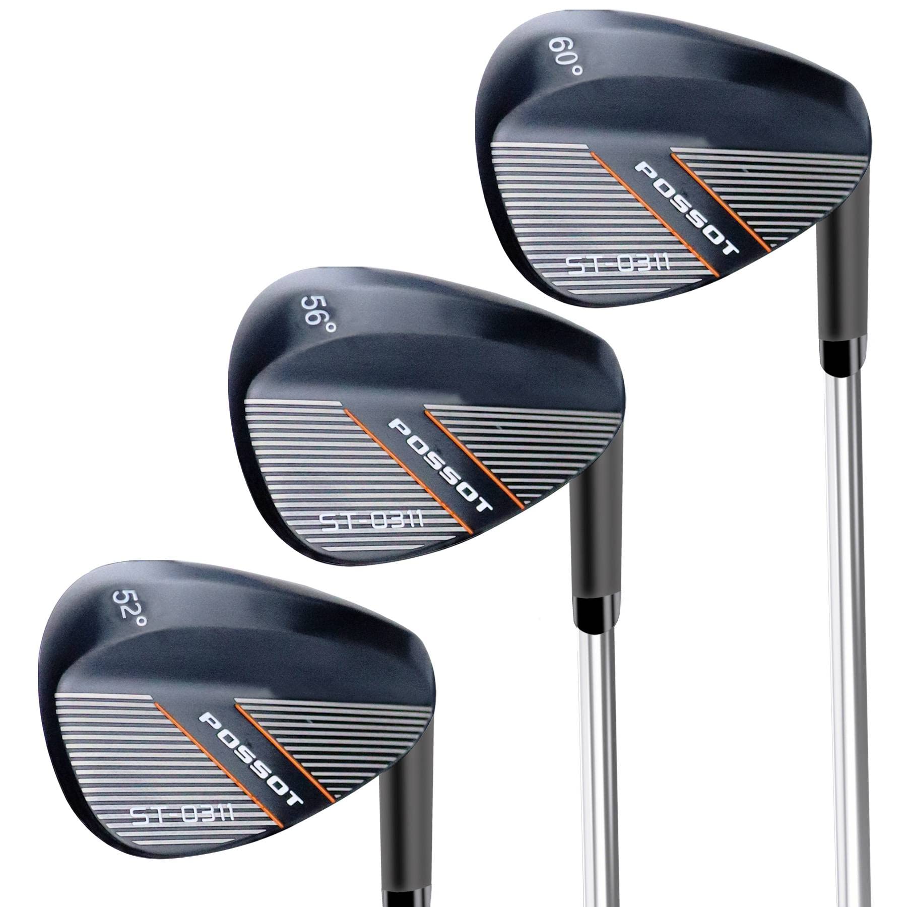 POSSOT 3 PCS Wedge Set or Individual Golf Wedges, Available in 52° Gap Wedge, 56° Sand Wedge and 60° Lob Wedge for Man and Woman Right Hand, Deeper Grooves for Mixer Spin