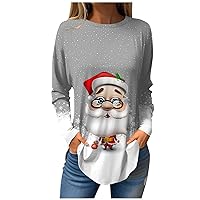 Christmas Tshirts Shirts for Women Holiday Round Neck Fashion Tops Casual Long Sleeve Festival Workout Shirt