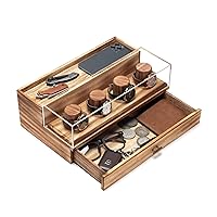 Watch Box Organizer for Men, Real Wood & HD Acrylic Watch Display Case for Men, Large Mens Watch Case Holder as Gift for Boyfriend Father Husband (Carbonized Brown)