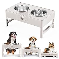 Elevated Dog Bowls, Stainless Steel Raised Dog Bowl with Adjustable Stand, Double Dog Food and Water Bowl for Small Medium Large Dogs, (Deep Bowl-for Medium/Larger Pets)