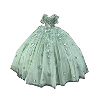 Cute Ball Gown with Butterfly 3D Flower Lace Pattern Quinceanera Prom Dresses for Women Cocktail Party