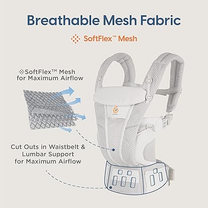 Ergobaby All Carry Positions Breathable Mesh Baby Carrier with Enhanced Lumbar Support & Airflow (7-45 Lb), Omni Breeze, Pearl Grey