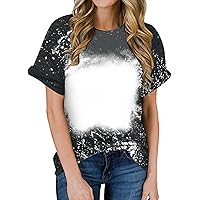 Womens Bleached Sublimation Blank Shirts Summer Short Sleeve Crewneck Tops Casual Loose Blouses Regular Fit T-Shirt