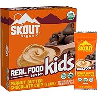 Skout Organic Peanut Butter Chocolate Chip Real Food Bars for Kids (6 Pack) | Organic Snacks for Kids | Plant-Based Nutrition, | Vegan | Gluten, Dairy, Grain & Soy Free