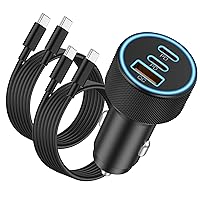 USB C Car Charger, 3-Port 67W Dual USB-C & USB-A Car Adapter Super Fast Charging and 2X 3FT Type-C Cable for Samsung Galaxy S24/S23/S22/S21/Plus/Ultra/Note, iPhone 15 Pro Max, Pixel, Android Phone