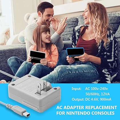 3DS Charger, Power Adapter Replacement for Nintendo 3DS/ DSi/DSi XL/ 2DS/ 2DS XL/New 3DS XL 100-240V Wall Plug AC Adapter for 2DS 3DS Console