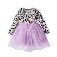 Toddler Girl's Long Sleeved Floral Print Patchwork Tulle Dress for 0 to 5 Years Sweater for Kids Girls